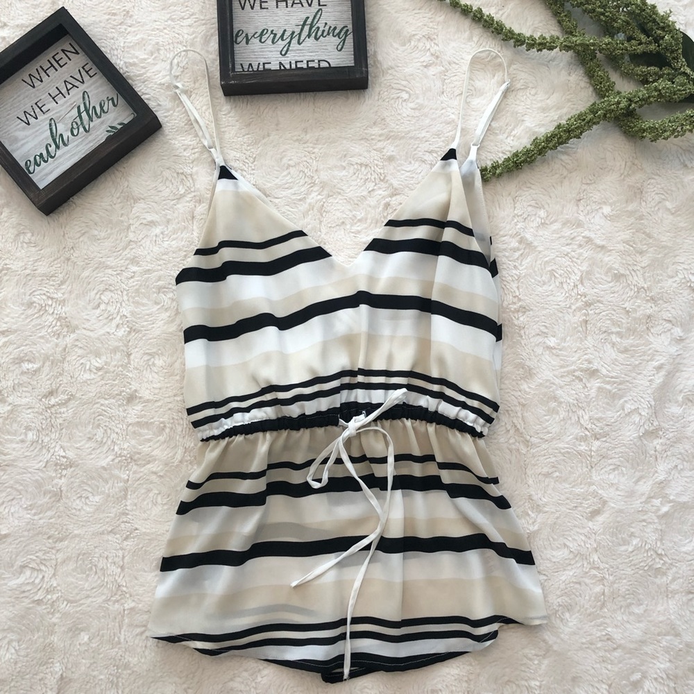 Babaton Striped V Neck Tie Spaghetti Strap Top